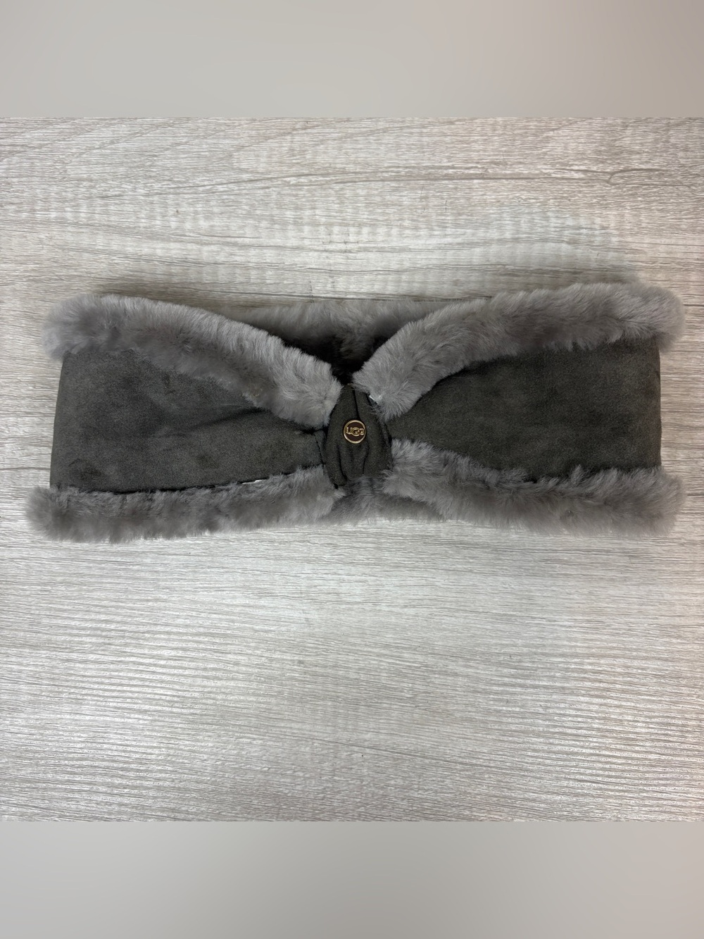 UGG Bow Headband Shearling Sheepskin Gray One Size